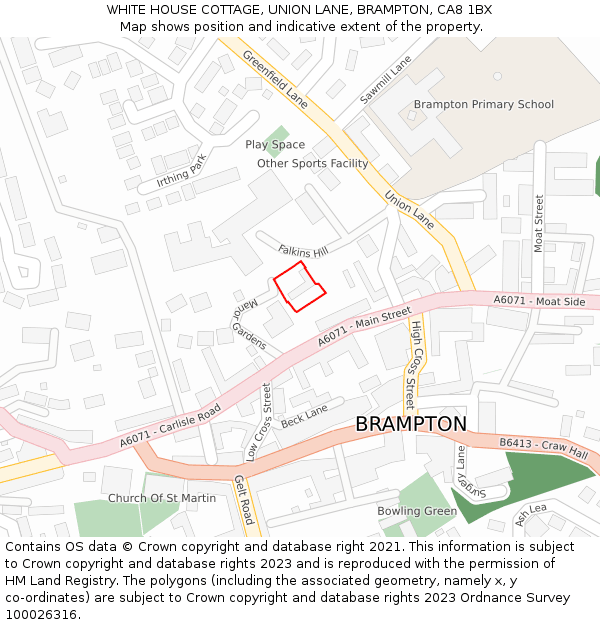 WHITE HOUSE COTTAGE, UNION LANE, BRAMPTON, CA8 1BX: Location map and indicative extent of plot