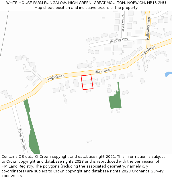 WHITE HOUSE FARM BUNGALOW, HIGH GREEN, GREAT MOULTON, NORWICH, NR15 2HU: Location map and indicative extent of plot
