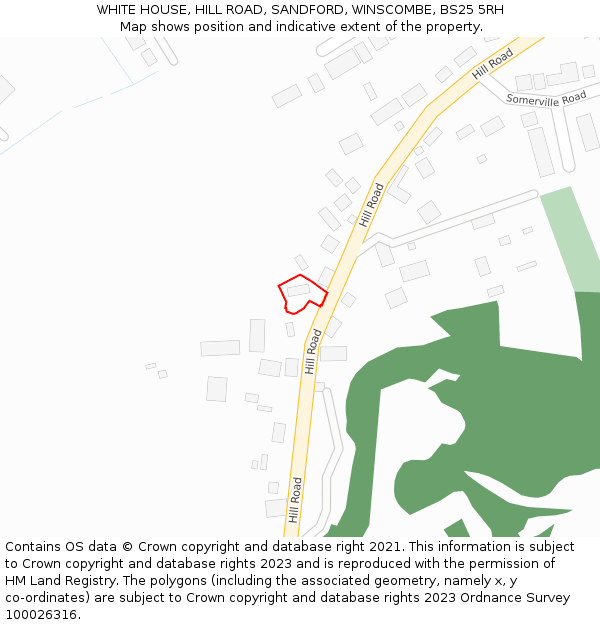 WHITE HOUSE, HILL ROAD, SANDFORD, WINSCOMBE, BS25 5RH: Location map and indicative extent of plot