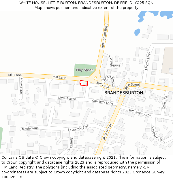 WHITE HOUSE, LITTLE BURTON, BRANDESBURTON, DRIFFIELD, YO25 8QN: Location map and indicative extent of plot