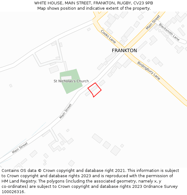 WHITE HOUSE, MAIN STREET, FRANKTON, RUGBY, CV23 9PB: Location map and indicative extent of plot