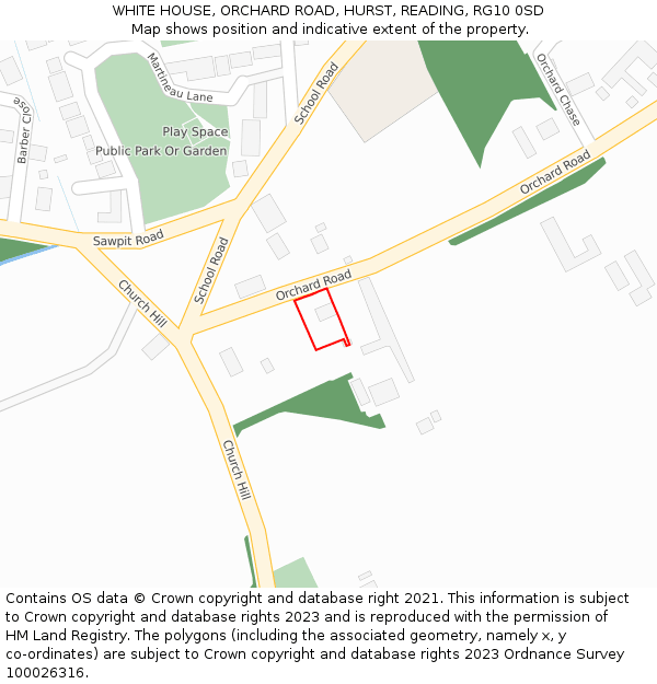 WHITE HOUSE, ORCHARD ROAD, HURST, READING, RG10 0SD: Location map and indicative extent of plot