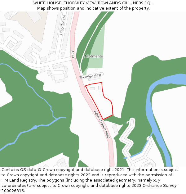 WHITE HOUSE, THORNLEY VIEW, ROWLANDS GILL, NE39 1QL: Location map and indicative extent of plot