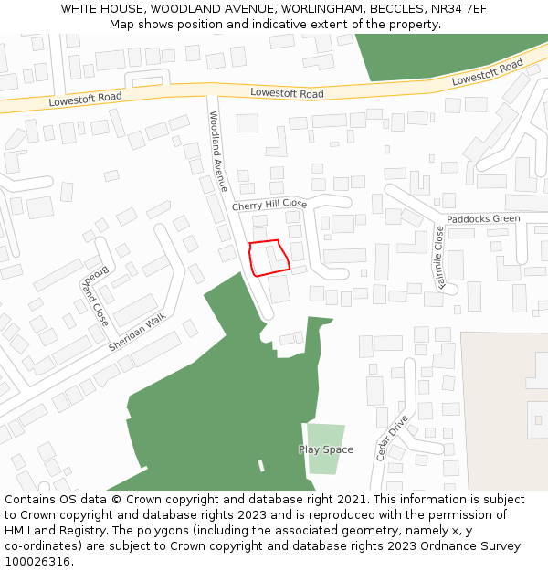 WHITE HOUSE, WOODLAND AVENUE, WORLINGHAM, BECCLES, NR34 7EF: Location map and indicative extent of plot