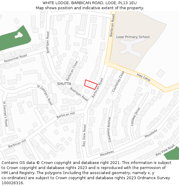 WHITE LODGE, BARBICAN ROAD, LOOE, PL13 1EU: Location map and indicative extent of plot