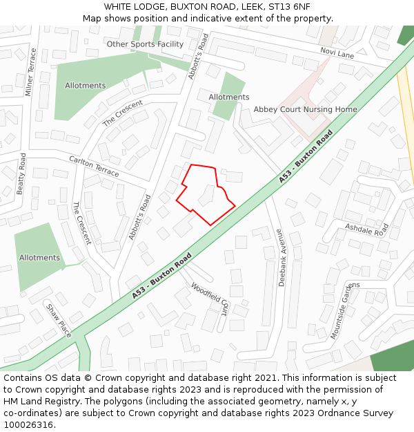 WHITE LODGE, BUXTON ROAD, LEEK, ST13 6NF: Location map and indicative extent of plot