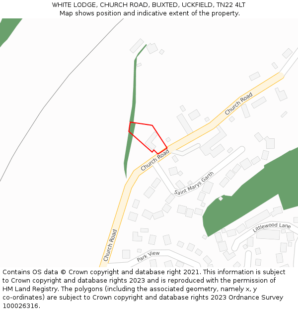 WHITE LODGE, CHURCH ROAD, BUXTED, UCKFIELD, TN22 4LT: Location map and indicative extent of plot