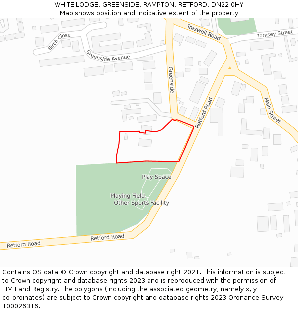 WHITE LODGE, GREENSIDE, RAMPTON, RETFORD, DN22 0HY: Location map and indicative extent of plot