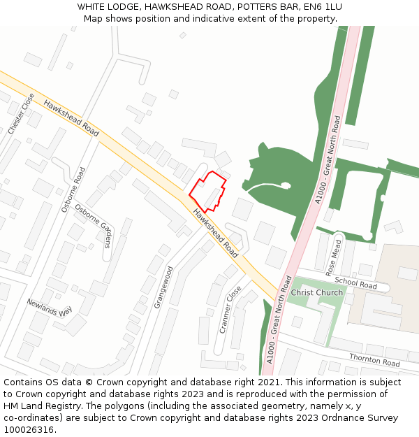 WHITE LODGE, HAWKSHEAD ROAD, POTTERS BAR, EN6 1LU: Location map and indicative extent of plot