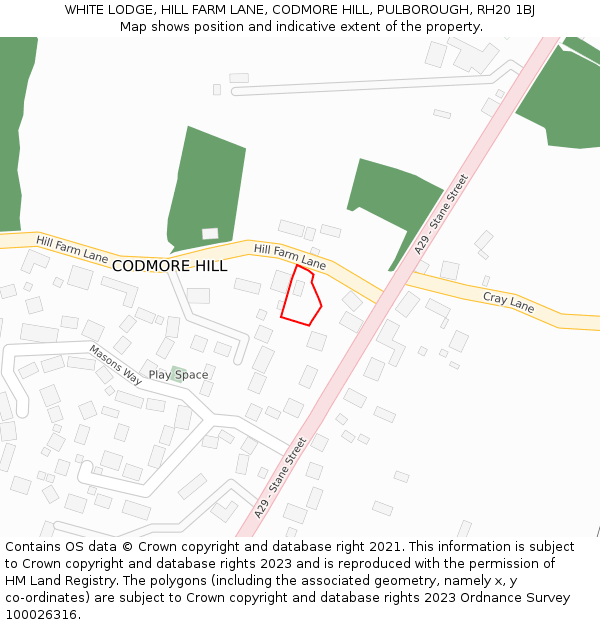 WHITE LODGE, HILL FARM LANE, CODMORE HILL, PULBOROUGH, RH20 1BJ: Location map and indicative extent of plot