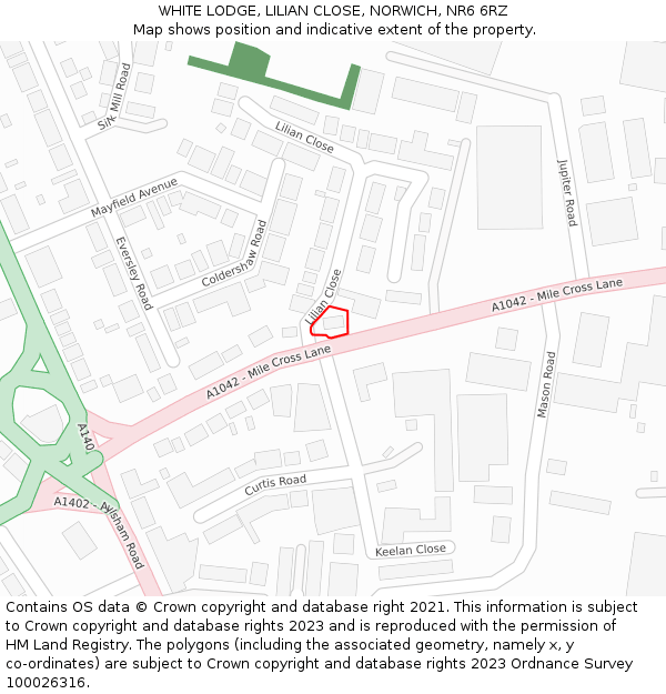 WHITE LODGE, LILIAN CLOSE, NORWICH, NR6 6RZ: Location map and indicative extent of plot