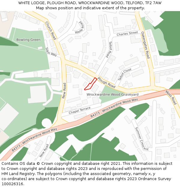 WHITE LODGE, PLOUGH ROAD, WROCKWARDINE WOOD, TELFORD, TF2 7AW: Location map and indicative extent of plot