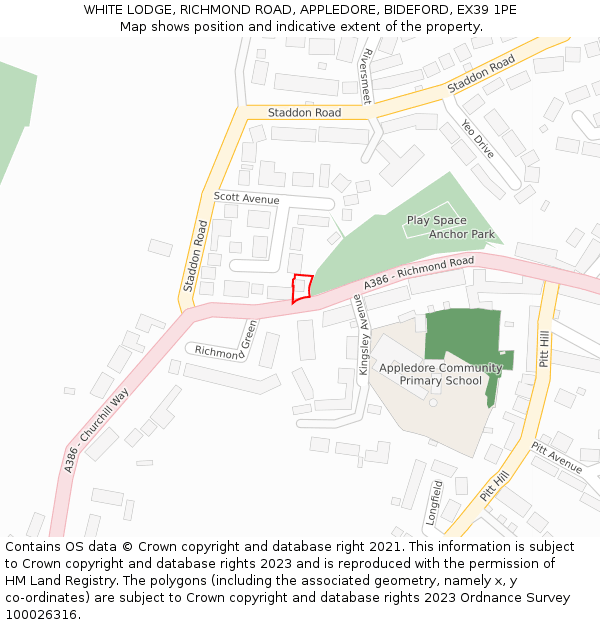 WHITE LODGE, RICHMOND ROAD, APPLEDORE, BIDEFORD, EX39 1PE: Location map and indicative extent of plot