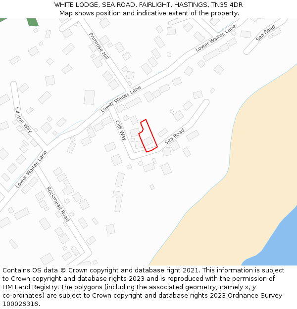 WHITE LODGE, SEA ROAD, FAIRLIGHT, HASTINGS, TN35 4DR: Location map and indicative extent of plot