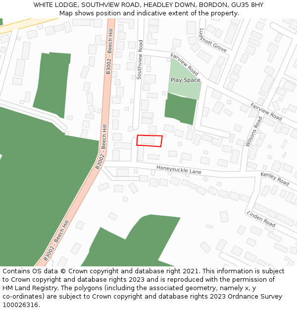 WHITE LODGE, SOUTHVIEW ROAD, HEADLEY DOWN, BORDON, GU35 8HY: Location map and indicative extent of plot