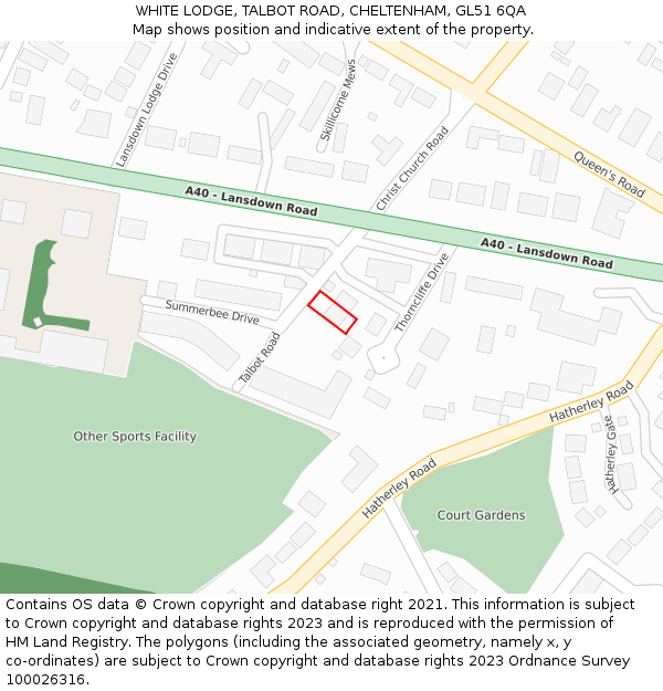 WHITE LODGE, TALBOT ROAD, CHELTENHAM, GL51 6QA: Location map and indicative extent of plot