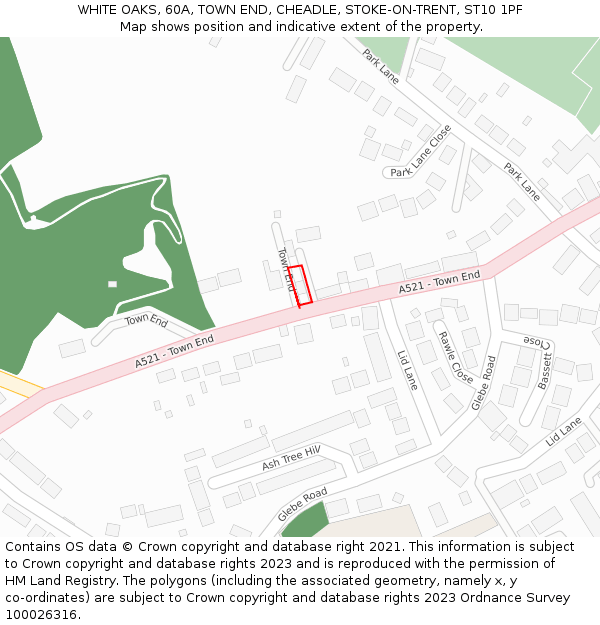 WHITE OAKS, 60A, TOWN END, CHEADLE, STOKE-ON-TRENT, ST10 1PF: Location map and indicative extent of plot