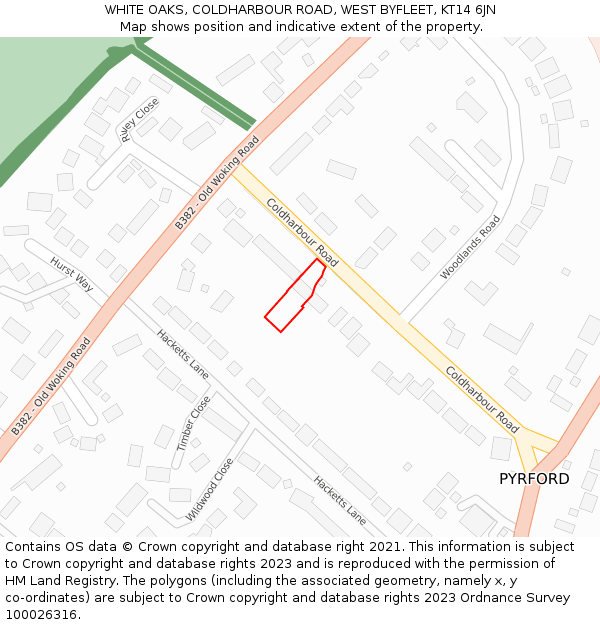 WHITE OAKS, COLDHARBOUR ROAD, WEST BYFLEET, KT14 6JN: Location map and indicative extent of plot
