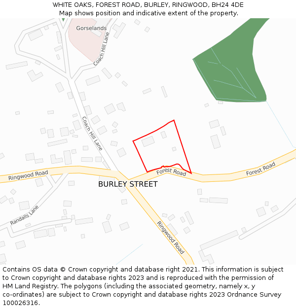 WHITE OAKS, FOREST ROAD, BURLEY, RINGWOOD, BH24 4DE: Location map and indicative extent of plot