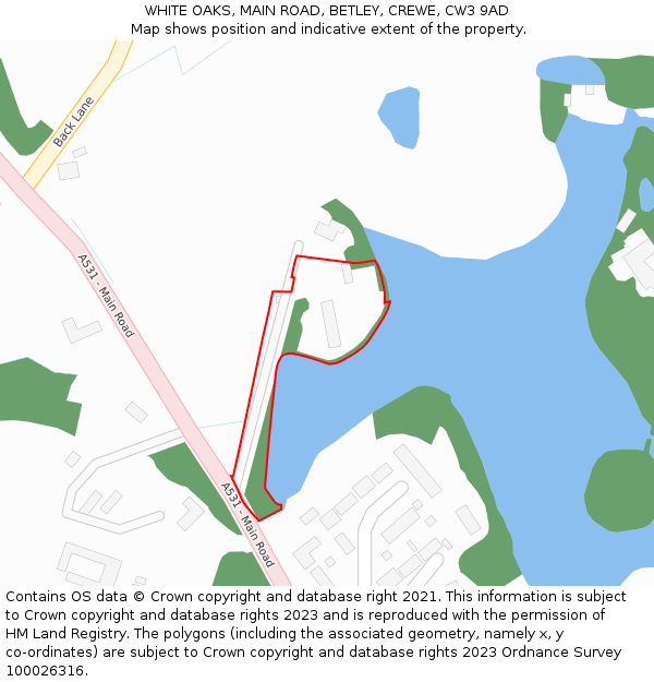 WHITE OAKS, MAIN ROAD, BETLEY, CREWE, CW3 9AD: Location map and indicative extent of plot