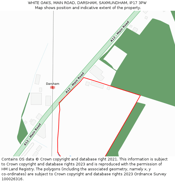 WHITE OAKS, MAIN ROAD, DARSHAM, SAXMUNDHAM, IP17 3PW: Location map and indicative extent of plot