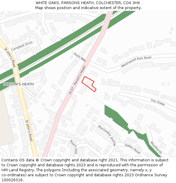 WHITE OAKS, PARSONS HEATH, COLCHESTER, CO4 3HX: Location map and indicative extent of plot