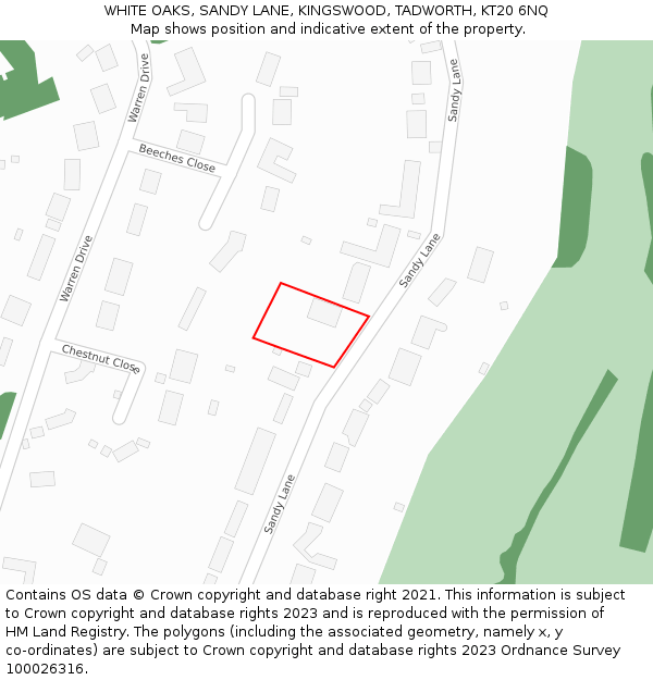 WHITE OAKS, SANDY LANE, KINGSWOOD, TADWORTH, KT20 6NQ: Location map and indicative extent of plot