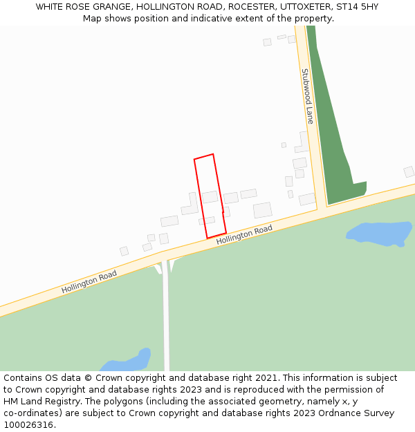 WHITE ROSE GRANGE, HOLLINGTON ROAD, ROCESTER, UTTOXETER, ST14 5HY: Location map and indicative extent of plot