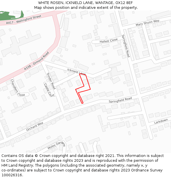 WHITE ROSEN, ICKNIELD LANE, WANTAGE, OX12 8EF: Location map and indicative extent of plot