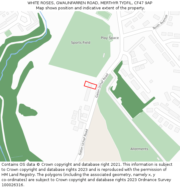 WHITE ROSES, GWAUNFARREN ROAD, MERTHYR TYDFIL, CF47 9AP: Location map and indicative extent of plot