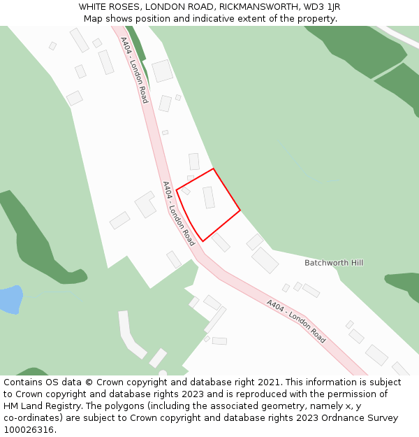 WHITE ROSES, LONDON ROAD, RICKMANSWORTH, WD3 1JR: Location map and indicative extent of plot