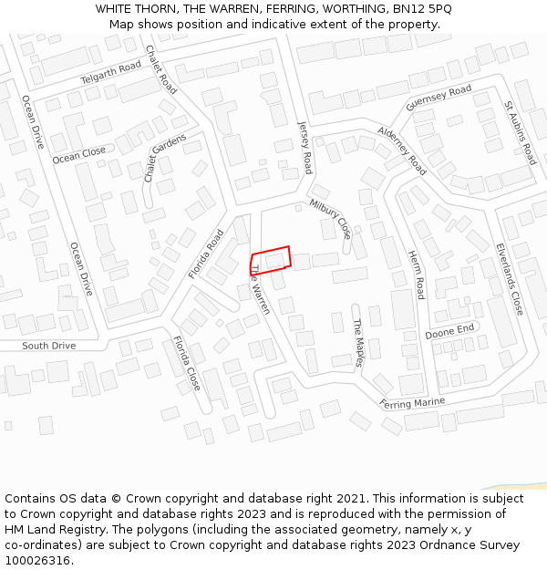 WHITE THORN, THE WARREN, FERRING, WORTHING, BN12 5PQ: Location map and indicative extent of plot