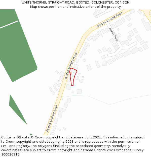 WHITE THORNS, STRAIGHT ROAD, BOXTED, COLCHESTER, CO4 5QN: Location map and indicative extent of plot