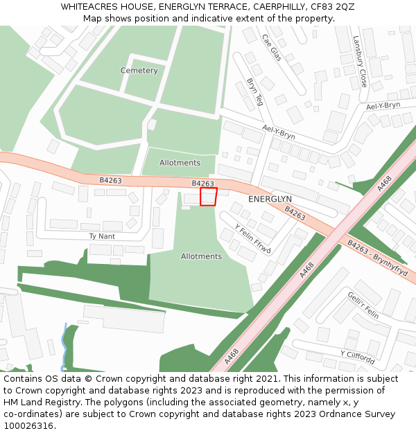 WHITEACRES HOUSE, ENERGLYN TERRACE, CAERPHILLY, CF83 2QZ: Location map and indicative extent of plot