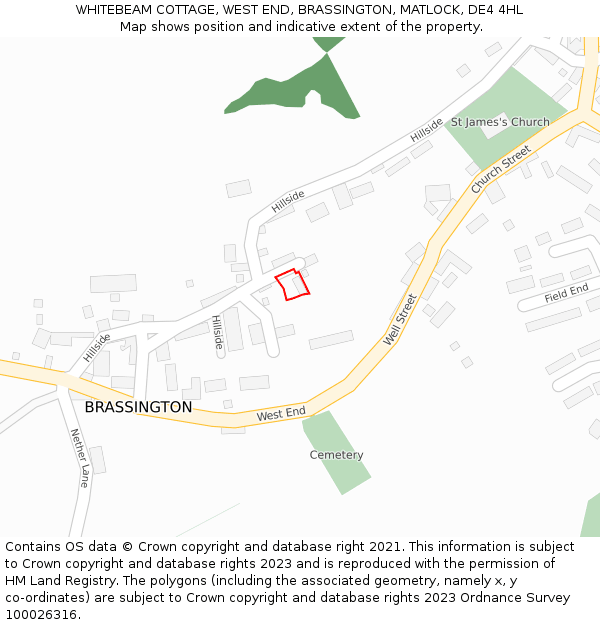 WHITEBEAM COTTAGE, WEST END, BRASSINGTON, MATLOCK, DE4 4HL: Location map and indicative extent of plot