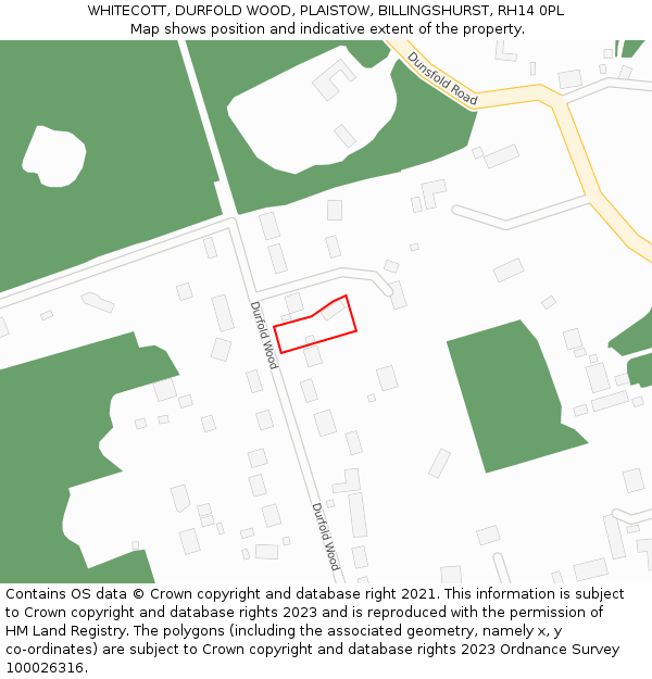 WHITECOTT, DURFOLD WOOD, PLAISTOW, BILLINGSHURST, RH14 0PL: Location map and indicative extent of plot