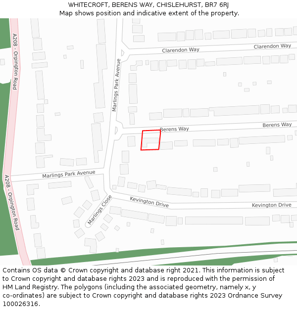 WHITECROFT, BERENS WAY, CHISLEHURST, BR7 6RJ: Location map and indicative extent of plot