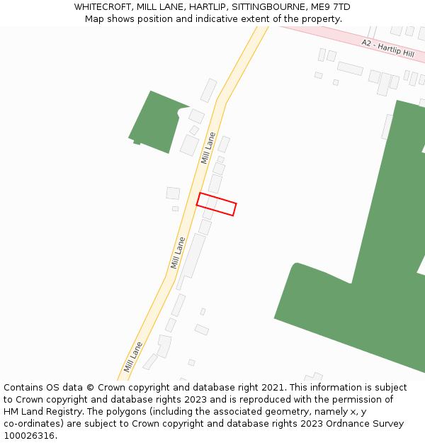 WHITECROFT, MILL LANE, HARTLIP, SITTINGBOURNE, ME9 7TD: Location map and indicative extent of plot