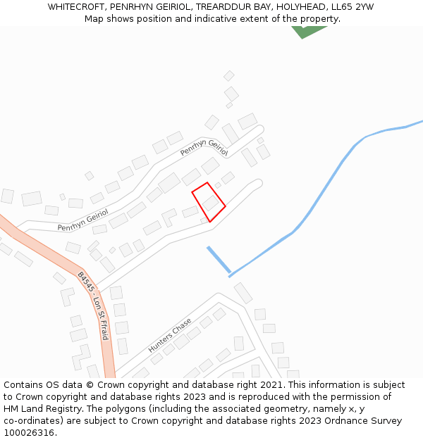 WHITECROFT, PENRHYN GEIRIOL, TREARDDUR BAY, HOLYHEAD, LL65 2YW: Location map and indicative extent of plot