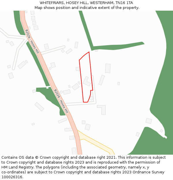 WHITEFRIARS, HOSEY HILL, WESTERHAM, TN16 1TA: Location map and indicative extent of plot