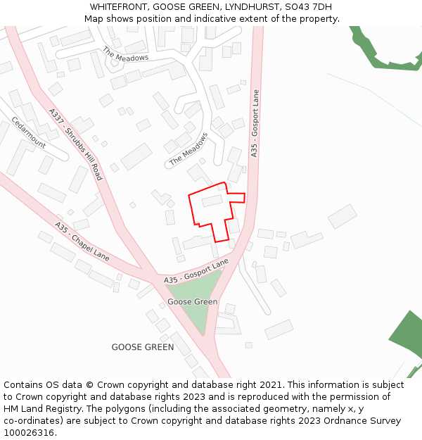 WHITEFRONT, GOOSE GREEN, LYNDHURST, SO43 7DH: Location map and indicative extent of plot