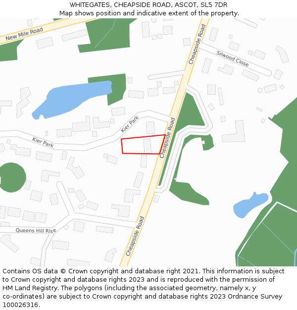 WHITEGATES, CHEAPSIDE ROAD, ASCOT, SL5 7DR: Location map and indicative extent of plot