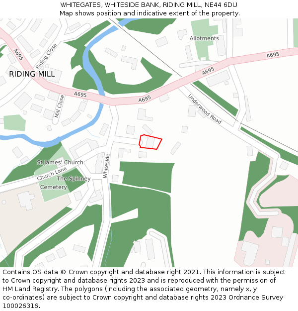 WHITEGATES, WHITESIDE BANK, RIDING MILL, NE44 6DU: Location map and indicative extent of plot