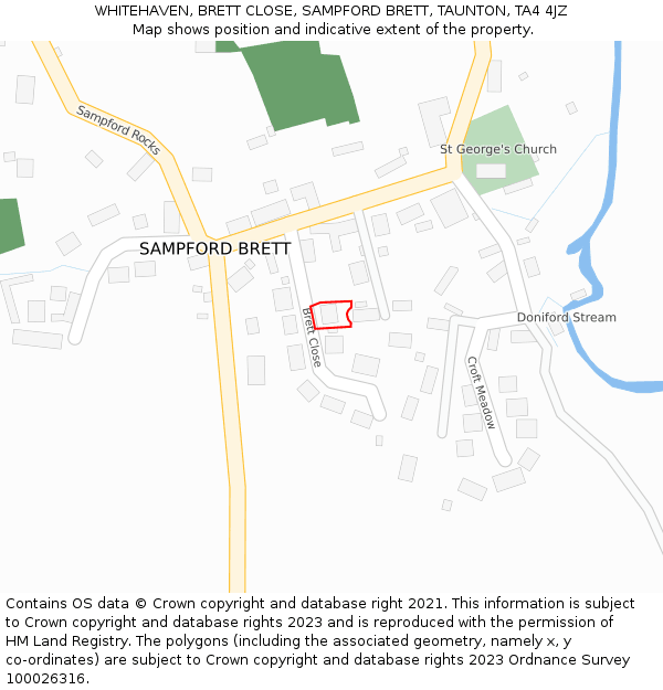 WHITEHAVEN, BRETT CLOSE, SAMPFORD BRETT, TAUNTON, TA4 4JZ: Location map and indicative extent of plot