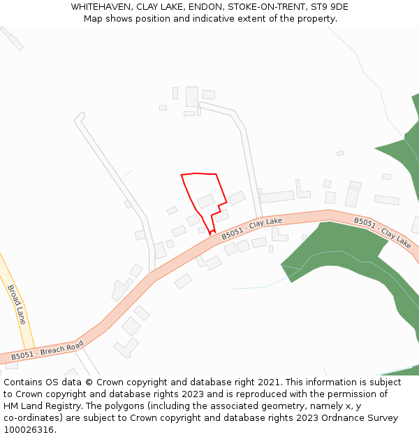 WHITEHAVEN, CLAY LAKE, ENDON, STOKE-ON-TRENT, ST9 9DE: Location map and indicative extent of plot