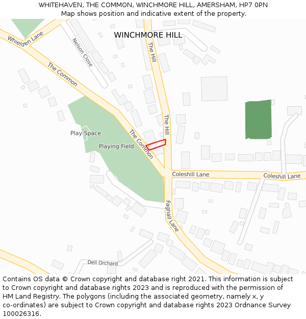 WHITEHAVEN, THE COMMON, WINCHMORE HILL, AMERSHAM, HP7 0PN: Location map and indicative extent of plot