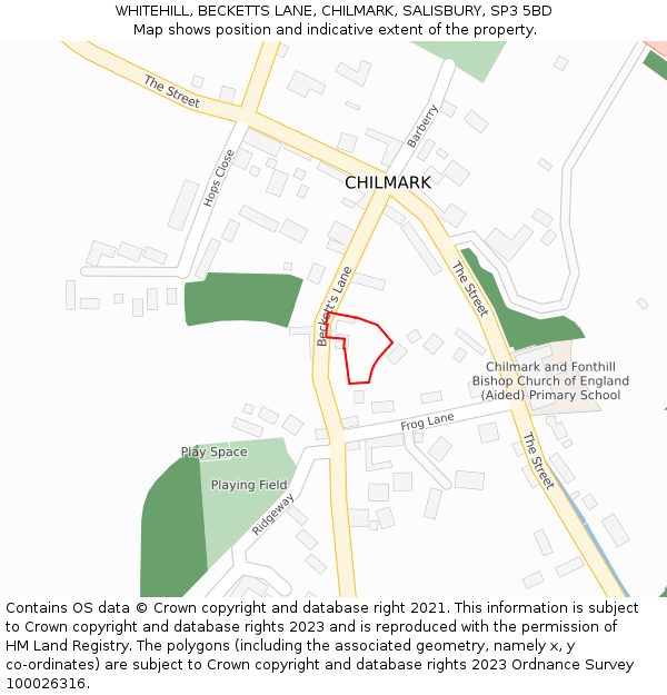 WHITEHILL, BECKETTS LANE, CHILMARK, SALISBURY, SP3 5BD: Location map and indicative extent of plot