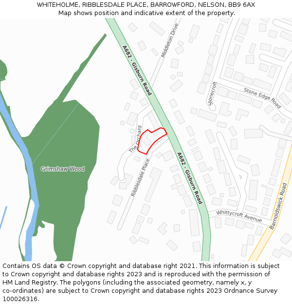 WHITEHOLME, RIBBLESDALE PLACE, BARROWFORD, NELSON, BB9 6AX: Location map and indicative extent of plot