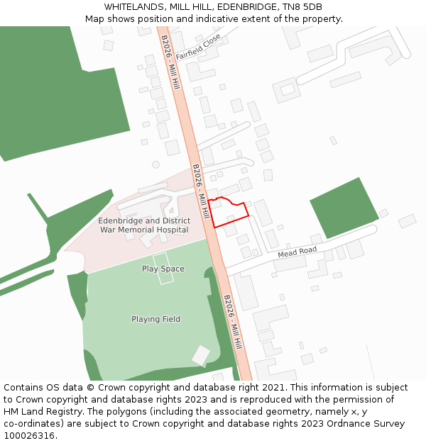 WHITELANDS, MILL HILL, EDENBRIDGE, TN8 5DB: Location map and indicative extent of plot