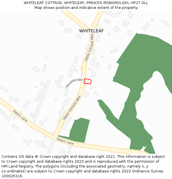 WHITELEAF COTTAGE, WHITELEAF, PRINCES RISBOROUGH, HP27 0LL: Location map and indicative extent of plot